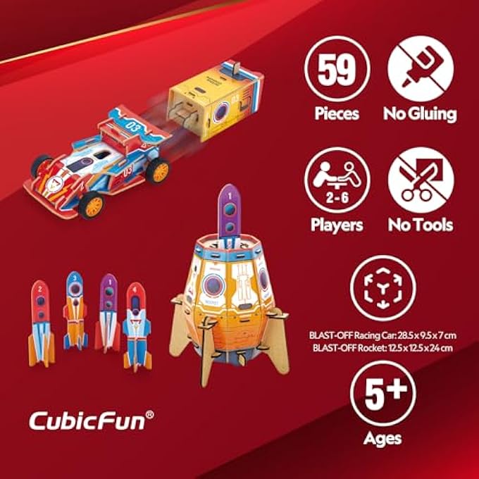 NATIONAL GEOGRAPHIC 3D PUZZLE 2IN1 BLAST-OFF ROCKET & RACING CAR 59-PIECES BY CUBIC FUN, STEM LEARNING, BUILD THINGS WITH READ-ALONG ADVENTURE, EDUCATIONAL PUZZLE, LEARN & FUN TOYS, FOR KIDS 5 YEARS+ - Image 2